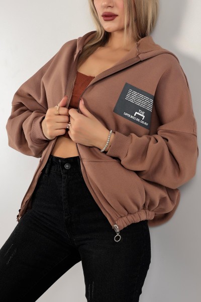 Kahverengi Şardonlu Bayan Fermuarlı Sweat 143469