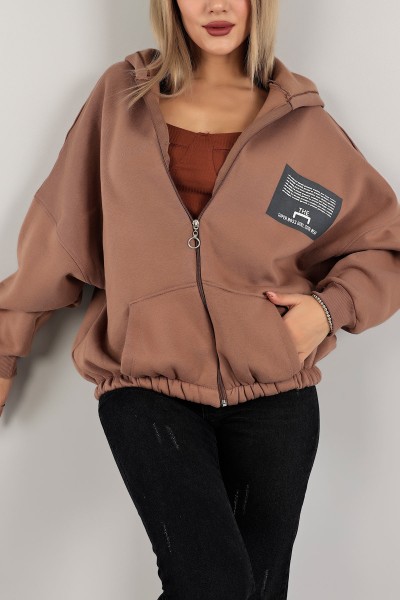 Kahverengi Şardonlu Bayan Fermuarlı Sweat 143469