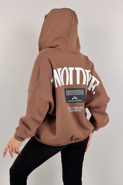 Kahverengi Şardonlu Bayan Fermuarlı Sweat 143469
