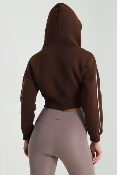 Kahverengi Şardonlu Crop Kadın Sweat 489186