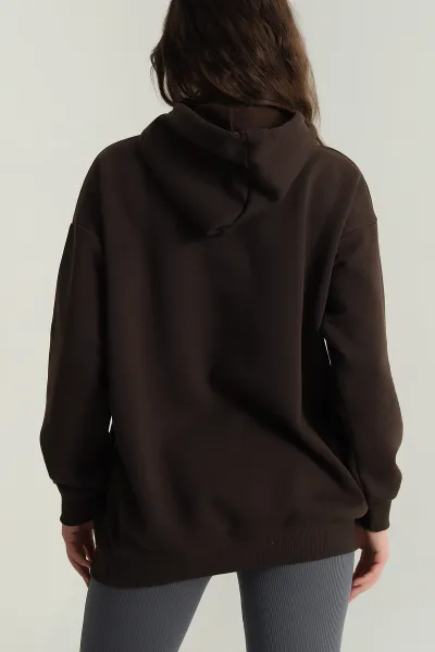 Kahverengi Şardonlu Kadın Fermuarsız Sweat 408050