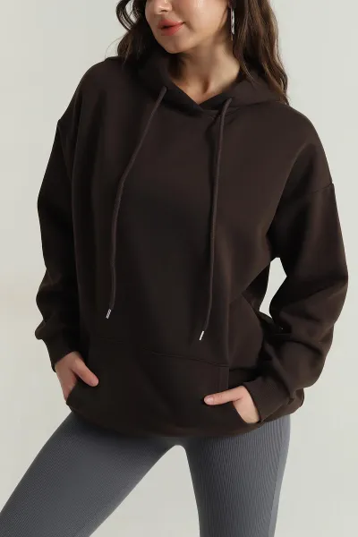 Kahverengi Şardonlu Kadın Fermuarsız Sweat 408050