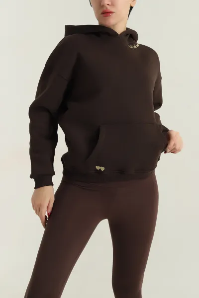 Kahverengi Şardonlu Nakışlı Kadın Sweat 417932