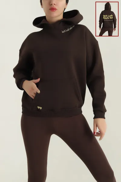 Kahverengi Şardonlu Nakışlı Kadın Sweat 417932