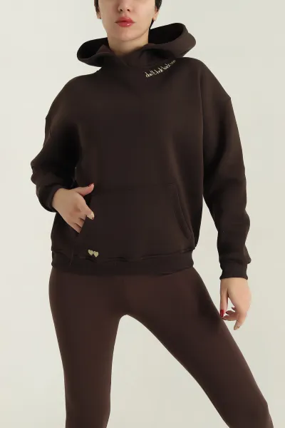 Kahverengi Şardonlu Nakışlı Kadın Sweat 417932