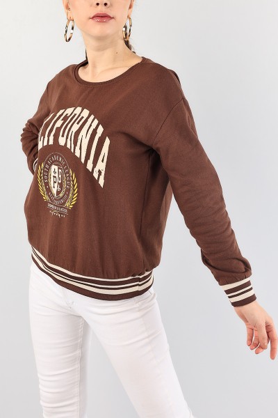 Kahverengi Şardonlu Ribanalı Bayan Sweat 88825