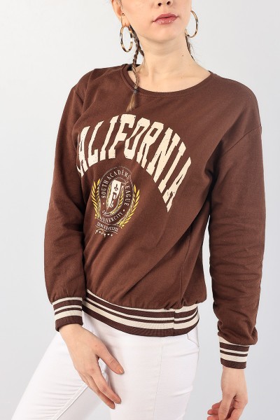 Kahverengi Şardonlu Ribanalı Bayan Sweat 88825