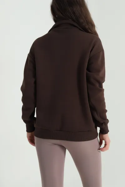 Kahverengi Şardonlu Üç İp Kadın Sweat 484594