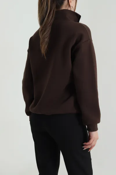 Kahverengi Şardonlu Üç İp Kadın Sweat 487148