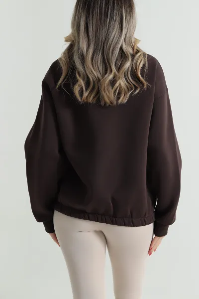 Kahverengi Şardonlu Üç İp Kadın Sweat 491688