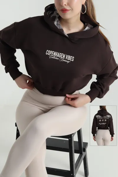 Kahverengi Şardonsuz Üç İp Kadın Fermuarsız Sweat 496405