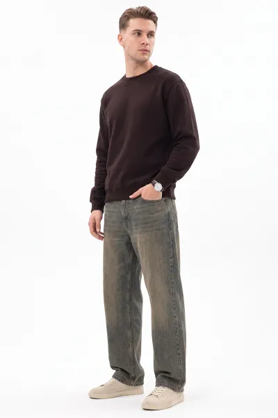 Kahverengi Selanik Bisiklet Yaka Uzun Kol Erkek Sweatshirt 494510