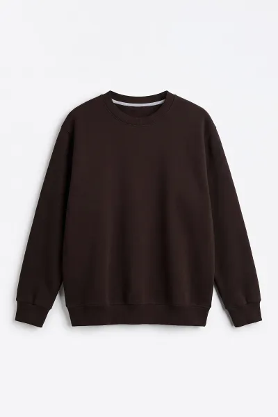 Kahverengi Selanik Bisiklet Yaka Uzun Kol Erkek Sweatshirt 494510