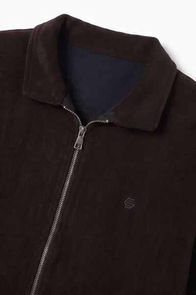 Kahverengi Selanik Polo Yaka Fermuarlı Erkek Hırka 494534