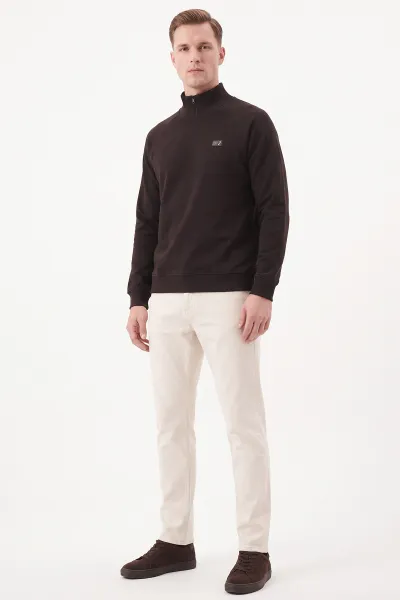 Kahverengi Selanik Yarım Fermuarlı Boğazlı Erkek Sweat 497734