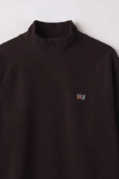 Kahverengi Selanik Yarım Fermuarlı Boğazlı Erkek Sweat 497734