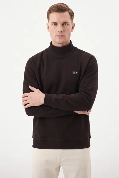 Kahverengi Selanik Yarım Fermuarlı Boğazlı Erkek Sweat 497734