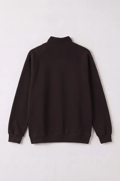 Kahverengi Selanik Yarım Fermuarlı Boğazlı Erkek Sweat 497734