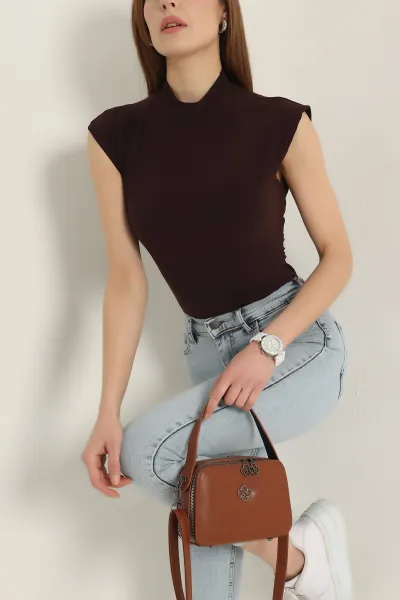 Kahverengi Sendy Kumaş Zıbın Bluz 337541