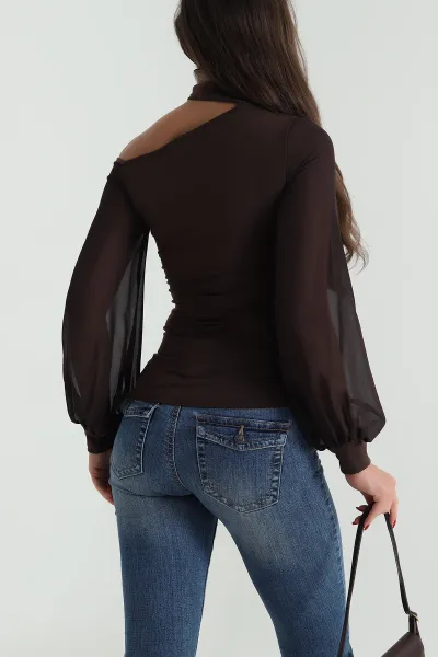 Kahverengi Şifon Kol Sandy Kadın Bluz 491343