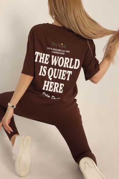 Kahverengi Sırt Baskılı Oversize Tişört 186537