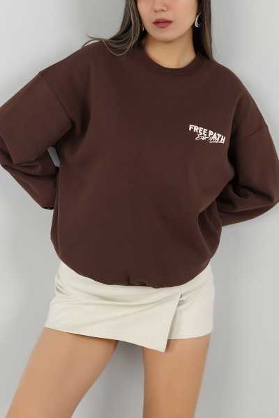 Kahverengi Sırtı Baskı Şardonlu Sweat 144430