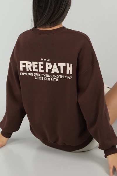 Kahverengi Sırtı Baskı Şardonlu Sweat 144430