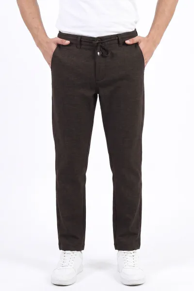 Kahverengi Slim Fit Belden Bağlamalı Erkek Pantolon 493149