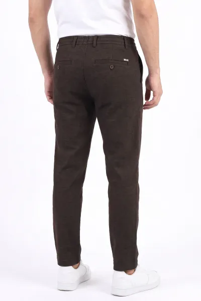 Kahverengi Slim Fit Belden Bağlamalı Erkek Pantolon 493149