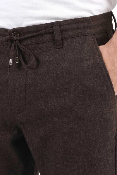 Kahverengi Slim Fit Belden Bağlamalı Erkek Pantolon 493149