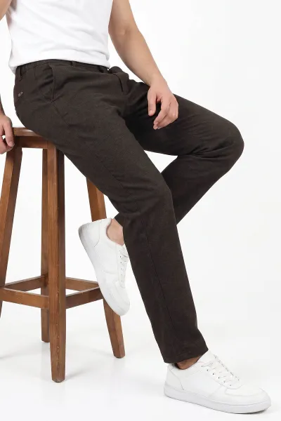 Kahverengi Slim Fit Belden Bağlamalı Erkek Pantolon 493149