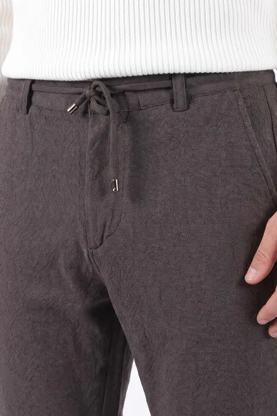 Kahverengi Slim Fit Belden Bağlamalı Erkek Pantolon 493198