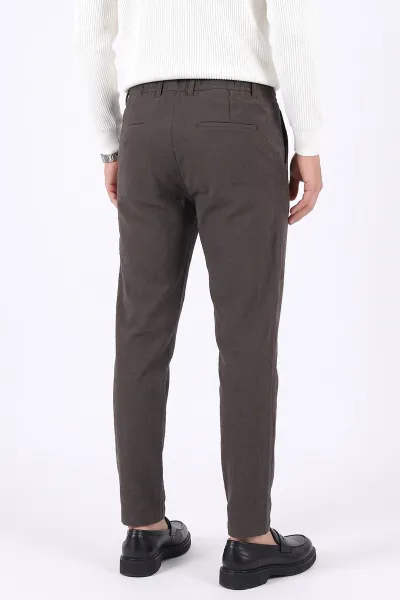 Kahverengi Slim Fit Belden Bağlamalı Erkek Pantolon 493198