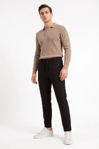 Kahverengi Slim Fit Belden Bağlamalı Erkek Pantolon 493203
