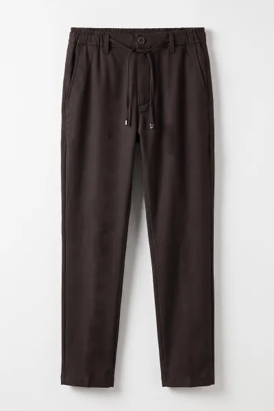 Kahverengi  Slim Fit Belden Bağlamalı Erkek Pantolon 493215