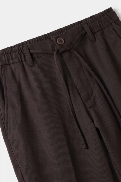 Kahverengi  Slim Fit Belden Bağlamalı Erkek Pantolon 493215