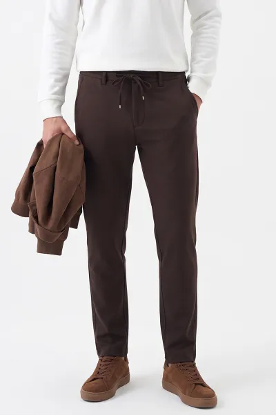 Kahverengi Slim Fit Belden Bağlamalı Erkek Pantolon 493279