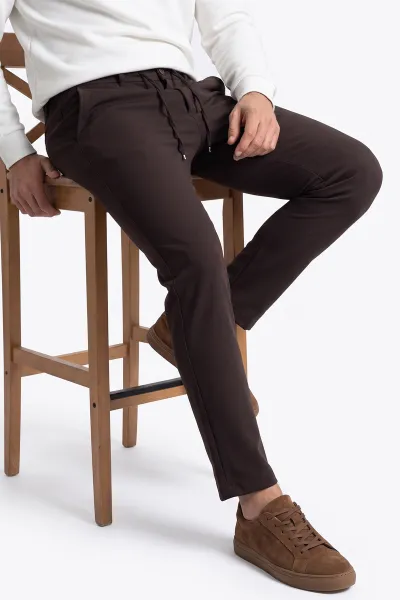 Kahverengi Slim Fit Belden Bağlamalı Erkek Pantolon 493279