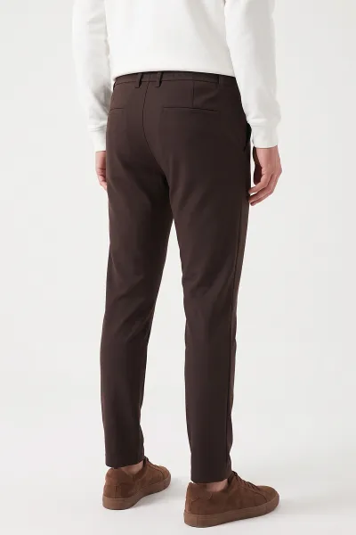 Kahverengi Slim Fit Belden Bağlamalı Erkek Pantolon 493279