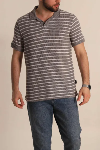 Kahverengi Slim Fit Çizgili Polo Yaka Erkek Tişört 276016