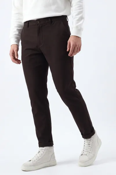 Kahverengi  Slim Fit Duble Paça Erkek Pantolon 493252