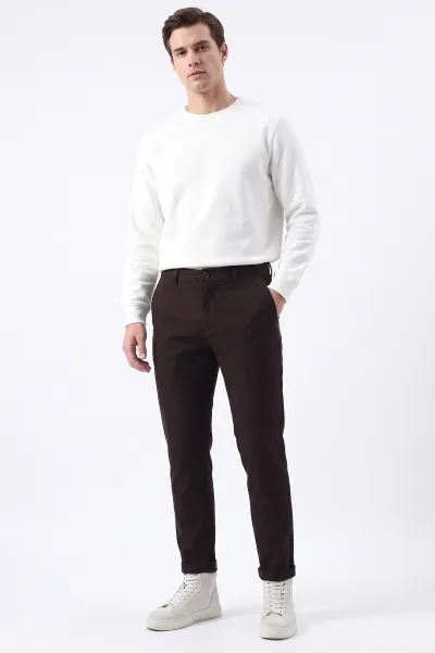 Kahverengi  Slim Fit Duble Paça Erkek Pantolon 493252