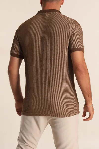Kahverengi Slim Fit Fitilli Doku Polo Yaka Erkek Tişört 262703