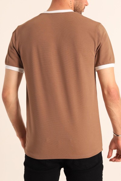 Kahverengi Slim Fit Kabartma Yazılı Erkek Tişört 186799
