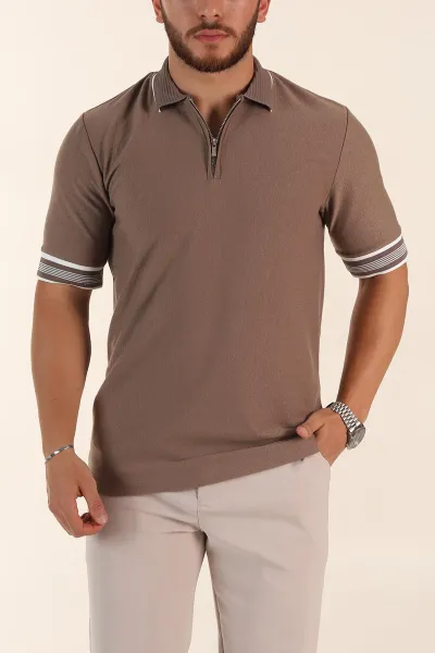 kahverengi-slim-fit-kol-detayli-fermuarli-polo-yaka-erkek-triko-tisort-369510