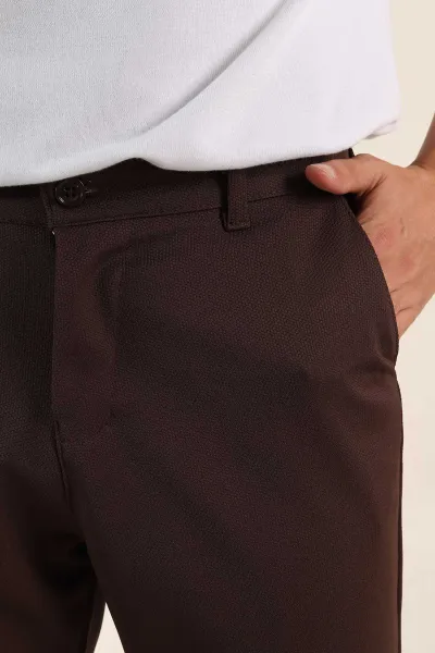 Kahverengi Slim Fit Örme Kumaş Erkek Pantolon 391310