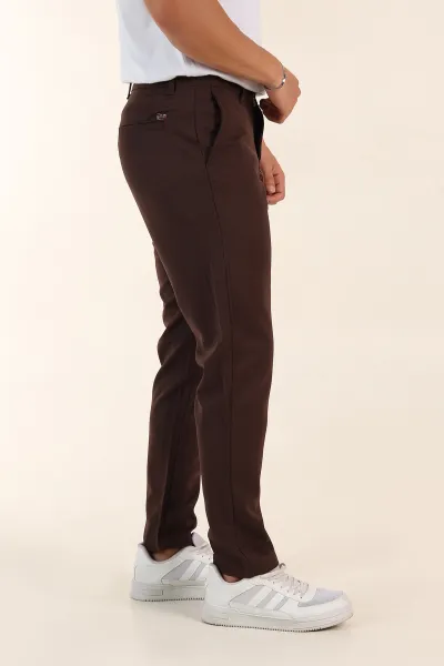 Kahverengi Slim Fit Örme Kumaş Erkek Pantolon 391310