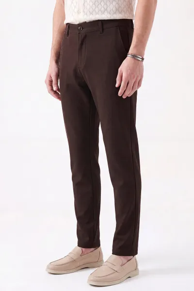 Kahverengi Slim Fit Petek Armürlü Erkek Pantolon 472206
