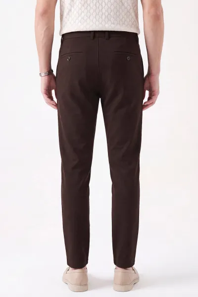Kahverengi Slim Fit Petek Armürlü Erkek Pantolon 472206
