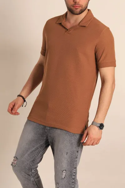 Kahverengi Slim Fit Polo Yaka Erkek Tişört 262904